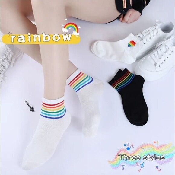 3PAIRS Women's Rainbow Stripe Crew Socks - Picture 6 of 6